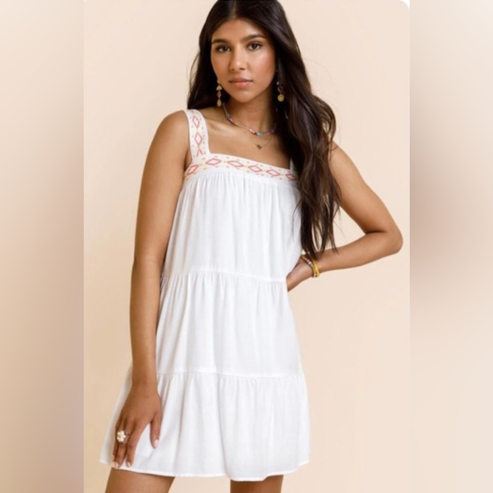 Blue Rain Girl’s Embroidered White Sleeveless Dress, Size 10